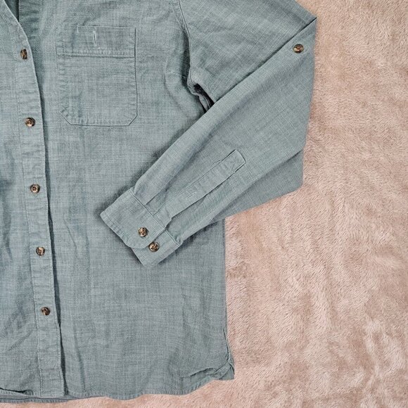 L.L. Bean Aqua Blue Button-Down Shirt Women's Size Medium Pockets Long Sleeve - Picture 9 of 10